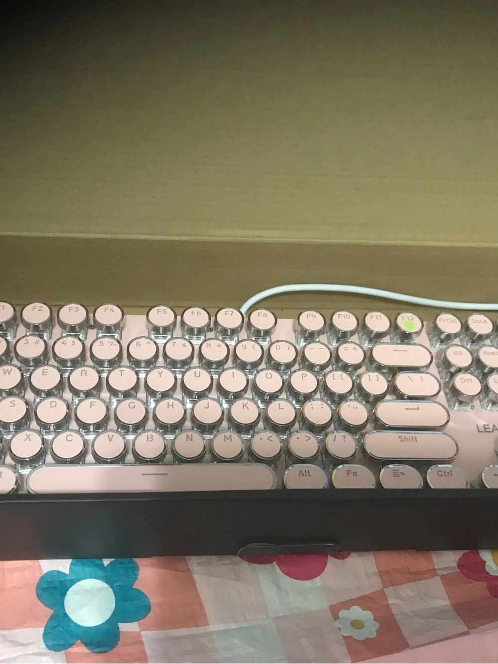 Pink Retro Round-Key Mechanical-Style Keyboard with RGB Backlight